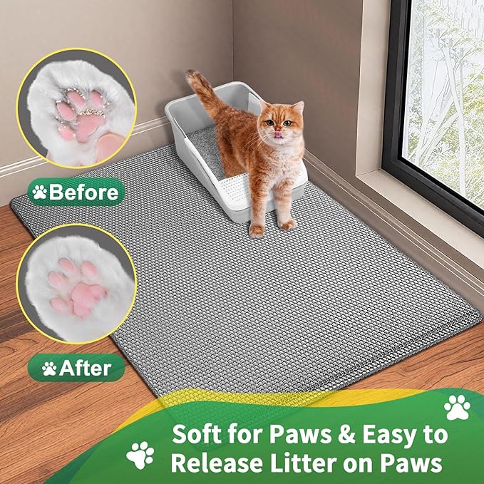 GRELY 35''X 25'' Large Litter Mat, 2 Layer Cat Litter Mat Litter Trapping Mat,Litter Box Mats for Floor, Cats Litterbox Catcher Rug for Kitty Pet, Waterproof Urine Proof,Non-Slip