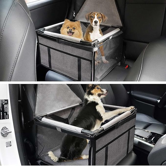 Dog Car Seats for Small and Medium Dogs,Portable Puppy/Pet Car Booster Seat with Clip-On Leash and Mesh Window for Pet Up to 20 lbs
