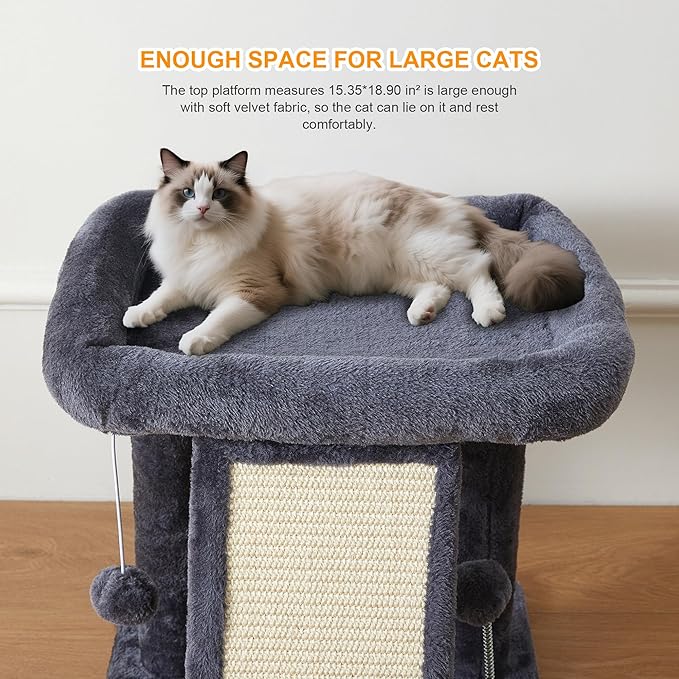 17.1-inch Small Cat Tree Tower with Scratching Post for Indoor Cats,Grey