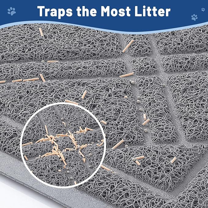 Smiry Cat Litter Box Mat 47x24, Non-Slip Water Resistant Litter Trapping Mat, Easy Clean Less Waste and Urine-Locking Cat Carpet for Indoor, Grey