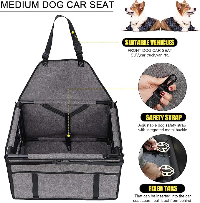 Dog Car Seats for Small and Medium Dogs,Portable Puppy/Pet Car Booster Seat with Clip-On Leash and Mesh Window for Pet Up to 20 lbs