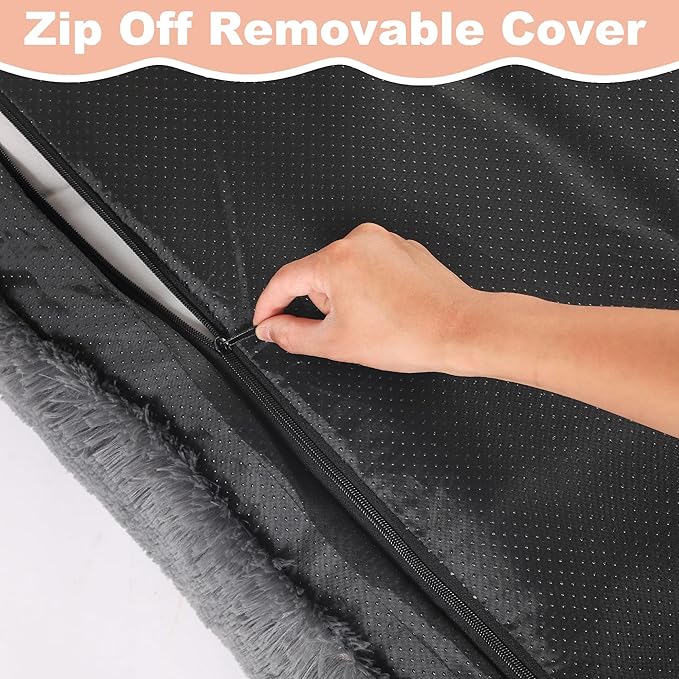 Bedfolks Waterproof Dog Crate Bed,Plush Dog Crate Pad with Removable Cover,Faux Fur Dog Bed for Medium Dogs,Fluffy Washable Dog Kennel Bed 29"x21",Solid Dark Grey