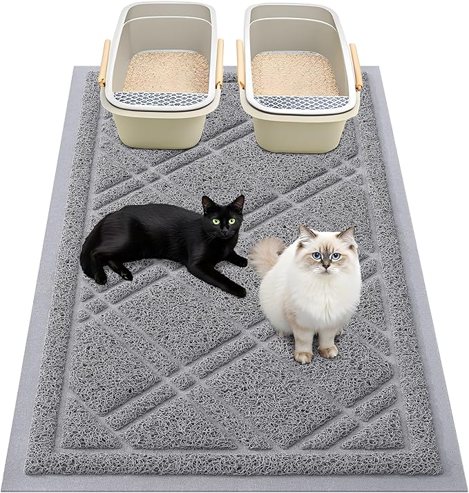 Smiry Cat Litter Box Mat 47x24, Non-Slip Water Resistant Litter Trapping Mat, Easy Clean Less Waste and Urine-Locking Cat Carpet for Indoor, Grey