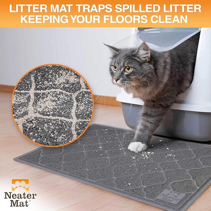 Neater Pets Neater Mat Cat Litter Rug, Thick & Durable Cat Mat for Litter Box, Trapper Pad Catches Mess to Protect Indoor Floors, Soft on Kitty Paws, Anti-Skid Grip Backing, Easy to Clean, Charcoal