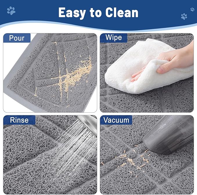Smiry Cat Litter Box Mat 47x24, Non-Slip Water Resistant Litter Trapping Mat, Easy Clean Less Waste and Urine-Locking Cat Carpet for Indoor, Grey
