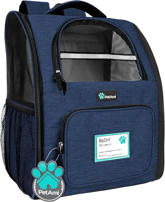 PetAmi Dog Backpack Carrier for Small Large Cat, Pet, Puppy, Ventilated Pet Hiking Backpack Travel Bag, Airline Approved Cat Backpack Carrier, Camping Biking Dog Bag Up to 18lbs Pet, Navy