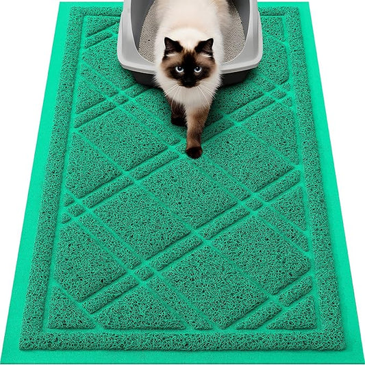 Smiry Cat Litter Box Mat 30x17, Non-Slip Water Resistant Litter Trapping Mat, Easy Clean Less Waste and Urine-Locking Cat Carpet for Indoor, Green