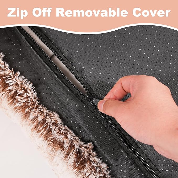 Bedfolks Waterproof Crate Bed, Plush Dog & Cat Bed with Removable Washable Cover, Faux Fur Kennel Pad, 21"x13", Brown