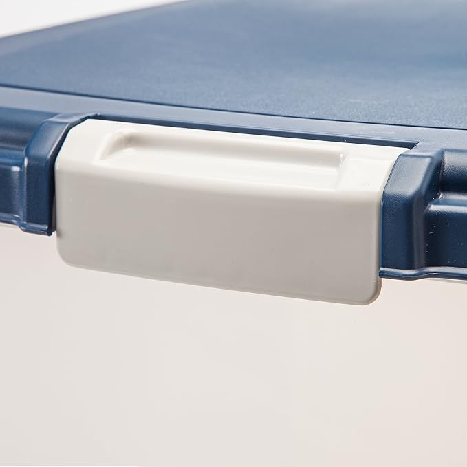 IRIS USA Airtight Pet Food Storage Container, Up to 54 lbs, Attachable Wheels, For Dog Cat Bird and Other Pet Food Storage Bin, Keep Fresh, Easy Mobility, BPA Free, Navy/Pearl