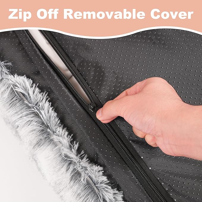 Bedfolks Waterproof Kennel Pad - Plush Dog Bed, XXL Crate Bed 47"x29", Washable Dark Grey Faux Fur Cover