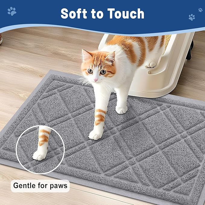Smiry Cat Litter Box Mat 47x24, Non-Slip Water Resistant Litter Trapping Mat, Easy Clean Less Waste and Urine-Locking Cat Carpet for Indoor, Grey