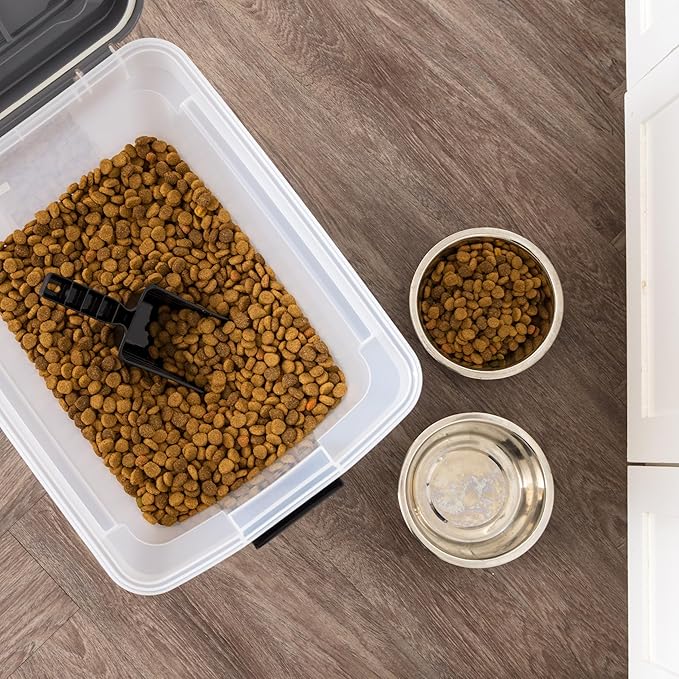 IRIS USA Dog Food Storage Container 40 lbs, Attachable Wheels, & Included Scoop, for Dog Cat Birds and other Pets, Food Storage Bin, Keep Fresh, Easy Mobility, BPA Free - Made in the USA, Dark Gray