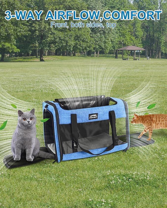 Soft-Sided Large Cat Carrier for 2 Cats, Spacious Foldable Pet Travel Carrier for Large Cats up to 25 Lbs, Double Cat Bag with Shoulder Strap, 20x13x13 Inch, Fits Maine Coon and Small Dogs, Blue