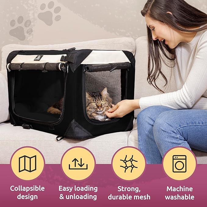 Cat & Dog Pet Carrier, Soft-Sided, Large 24"x16"x16", Fits Large Cat, 2 Cats, or Medium Dog Comfortably, Great for Travel & Vet Visits, Privacy Windows, Removable Bed, Locking Zippers, Foldable