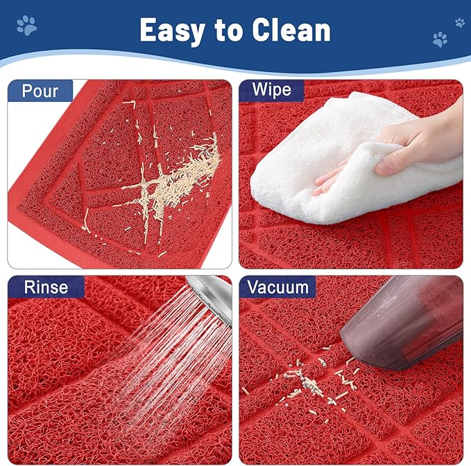 Smiry Cat Litter Box Mat 36x24, Non-Slip Water Resistant Litter Trapping Mat, Easy Clean Less Waste and Urine-Locking Cat Carpet for Indoor, Red