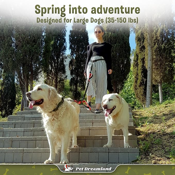 Pet Dreamland Exquisite Hands Free Double Leash for Two Dogs No Tangle. Premium Quality & Versatile Running Your Two Large Dogs. You Will Absolutely Love This Amazing Dual Dog Leash (Black & Red)