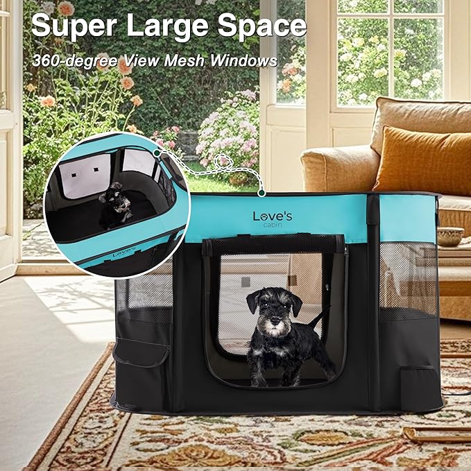 Love's cabin Pet Puppy Dog Playpen, Large Dog Tent Crates Cage Indoor/Outdoor, Portable Exercise Playpen for Dog and Cat, Foldable Pop Up Dog Kennel Playpen with Carring Case (L, Green)