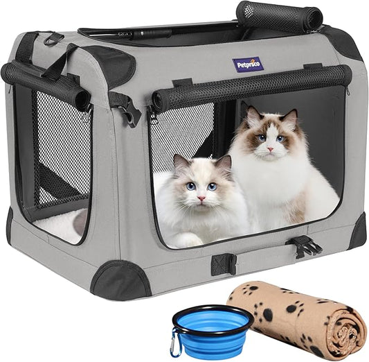 Petprsco Large Cat Carrier for 2 Cats Small Medium Dogs, Soft Pet Carrier 24x17x17 for Traveling with Warm Blanket Foldable Bowl and Washable Pad
