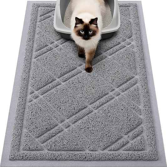 Smiry Cat Litter Box Mat 30x17, Non-Slip Water Resistant Litter Trapping Mat, Easy Clean Less Waste and Urine-Locking Cat Carpet for Indoor, Grey